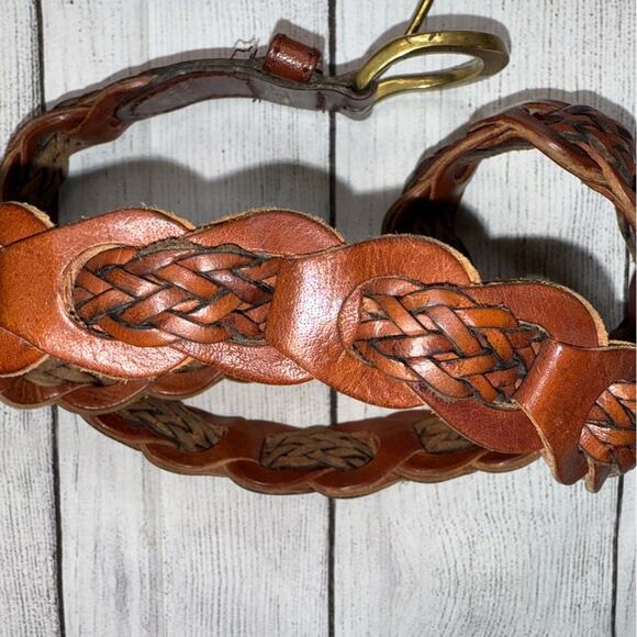 AMIEE LYNN Vintage Women's Brown Leather Braided Belt Goldtone Buckle Size Small - Picture 2 of 4